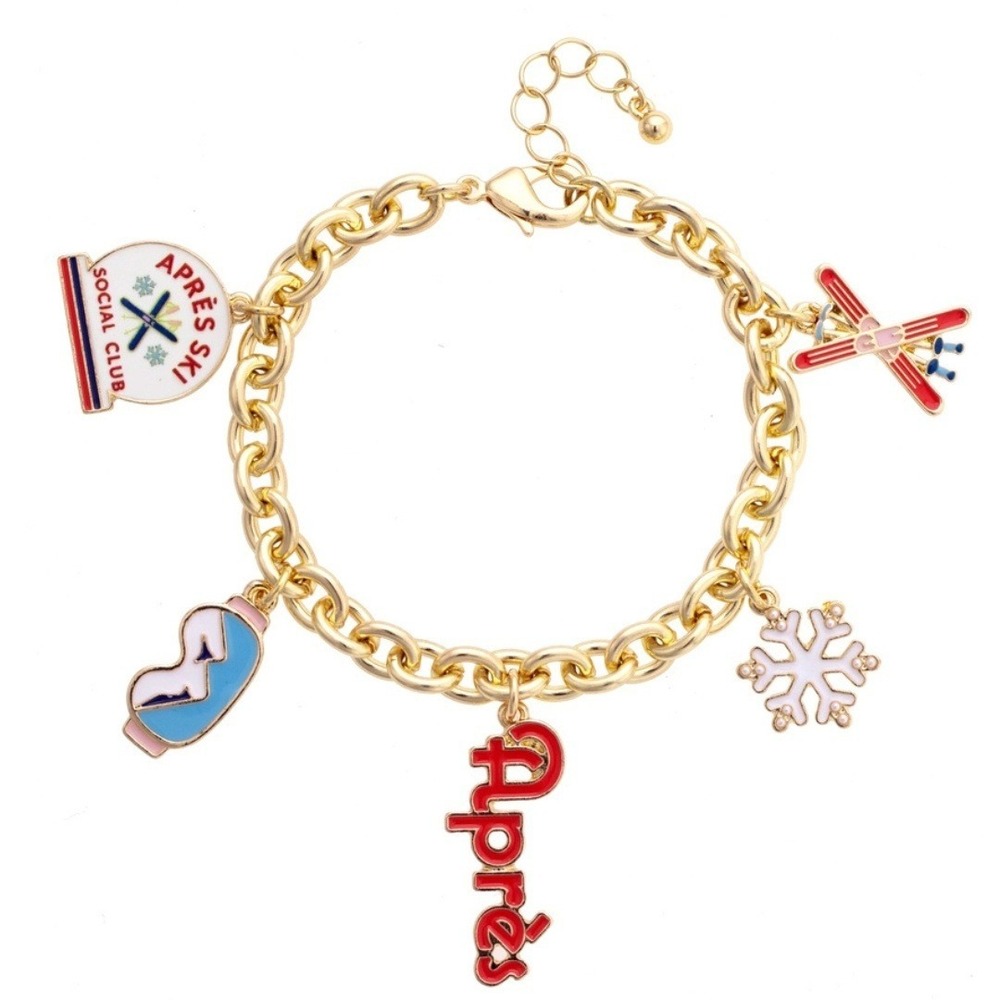 CANVAS STYLE Gold Tone Après‎ Ski Charm Bracelet Winter Theme Jewelry NWT
